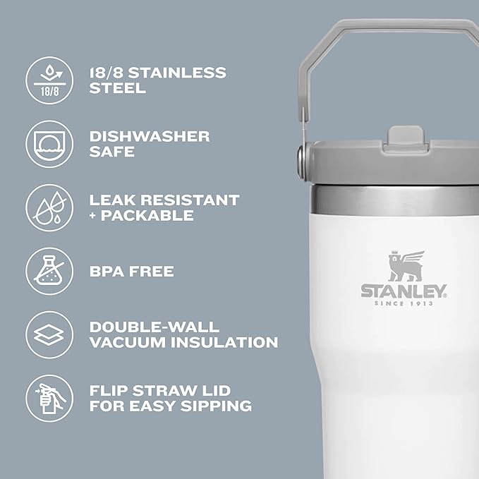 STANLEY Iceflow Stainless Steel Tumbler with Straw, Vacuum Insulated Water Bottle for Home, Office or Car, Reusable Cup with Straw Leak Resistant Flip